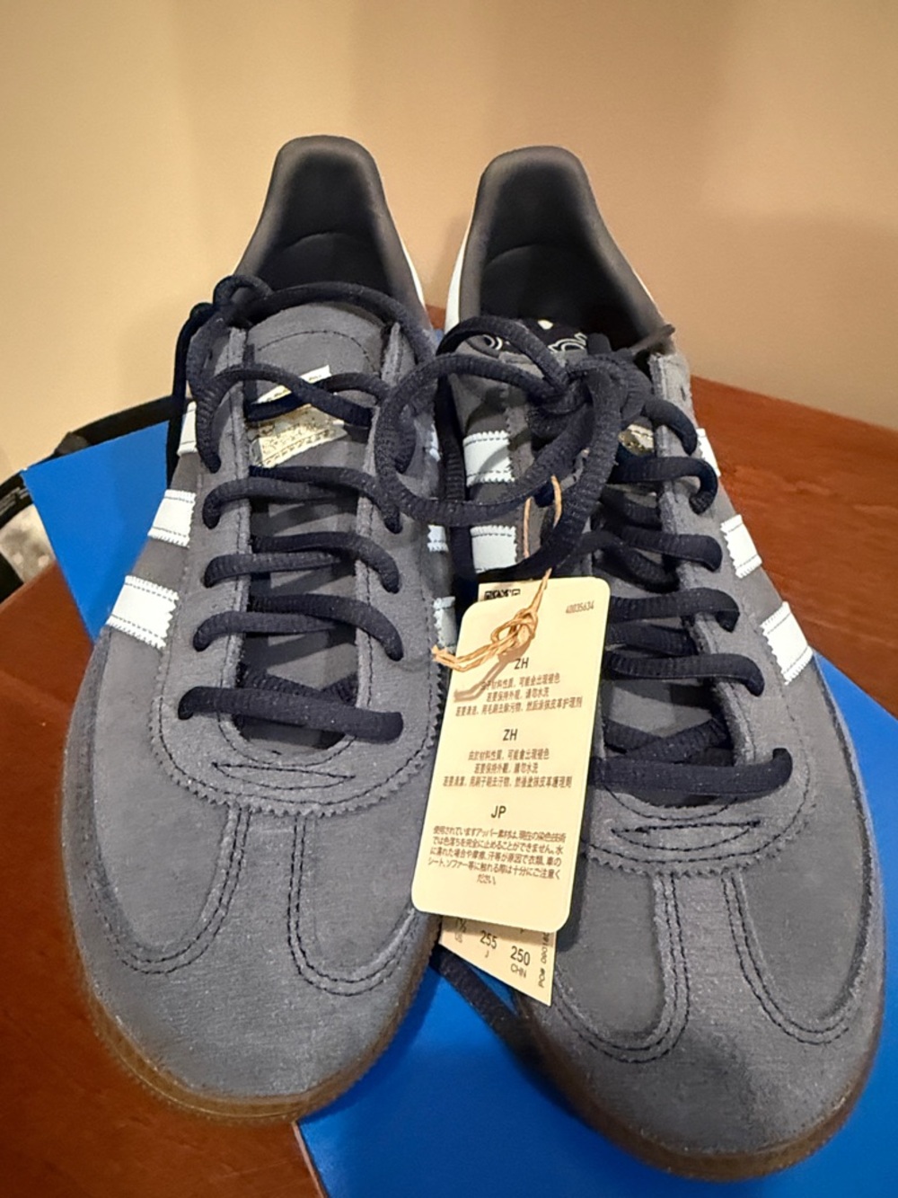 Adidas Handball Spezial Blue Suede Casual Sneakers with Light Blue Stripes - Picture 4 of 9